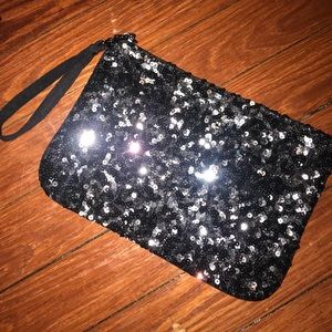 Black and silver large sequin clutch